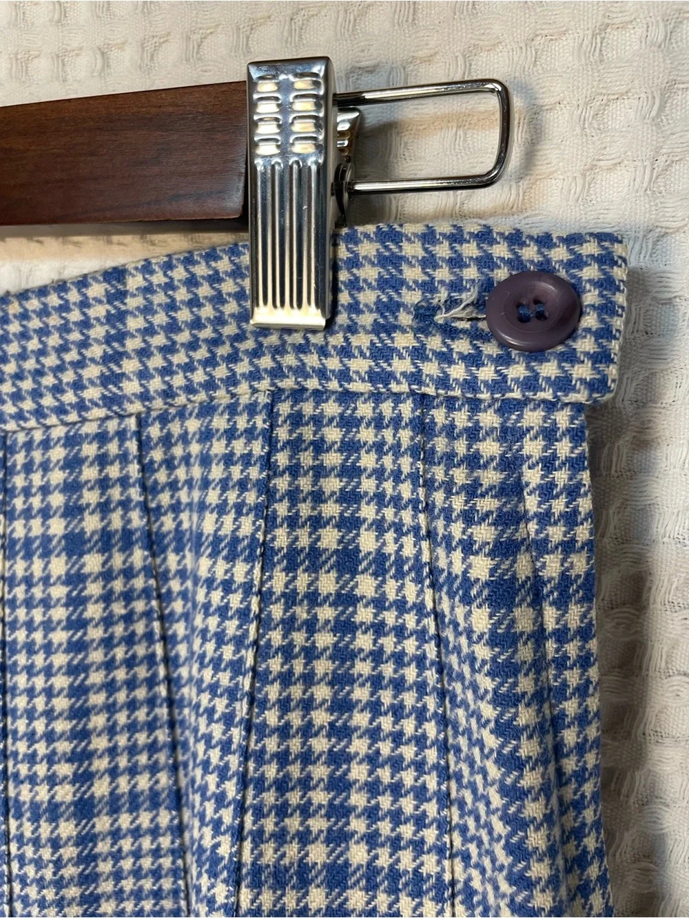 70s 80s VINTAGE PENDLETON Pleated Skirt Houndstooth Blue & White WOOL - Picture 6 of 16